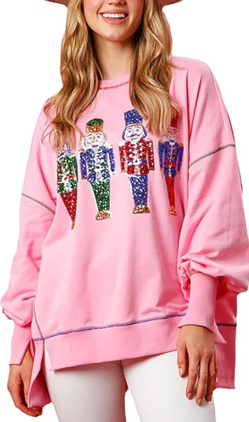 Christmas Sequins Long Sleeve Pullover Hoodie Women