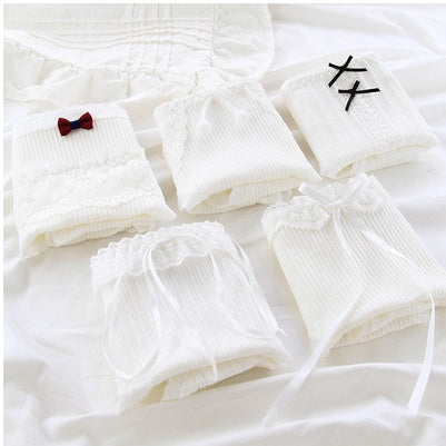 5 Pack Underwear Women Pure Cotton Girl Japanese Cartoon Cute Thread Cotton Small Waist Strawberry Love Bow