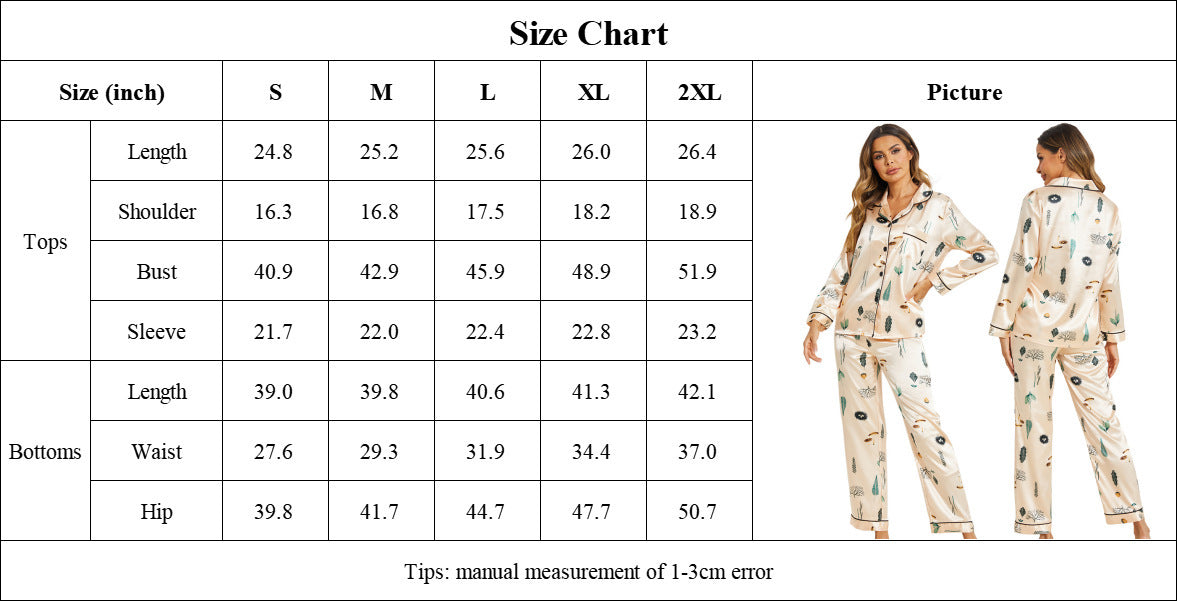 Women's Home Silk Satin Printed Pajama Set