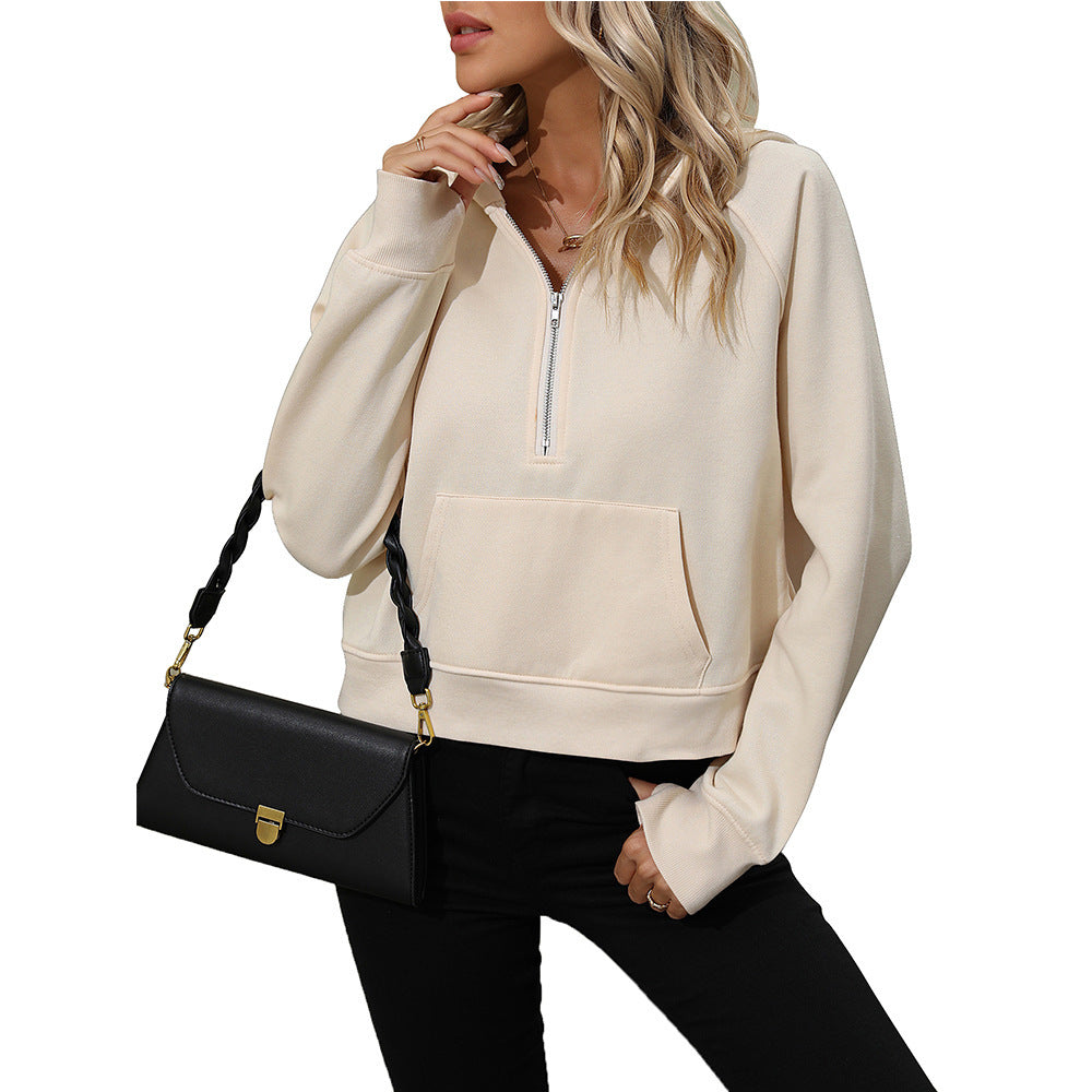 Women's Half Zip Pullover Hooded Sweatshirt Fleece Short Chic Sweatshirt