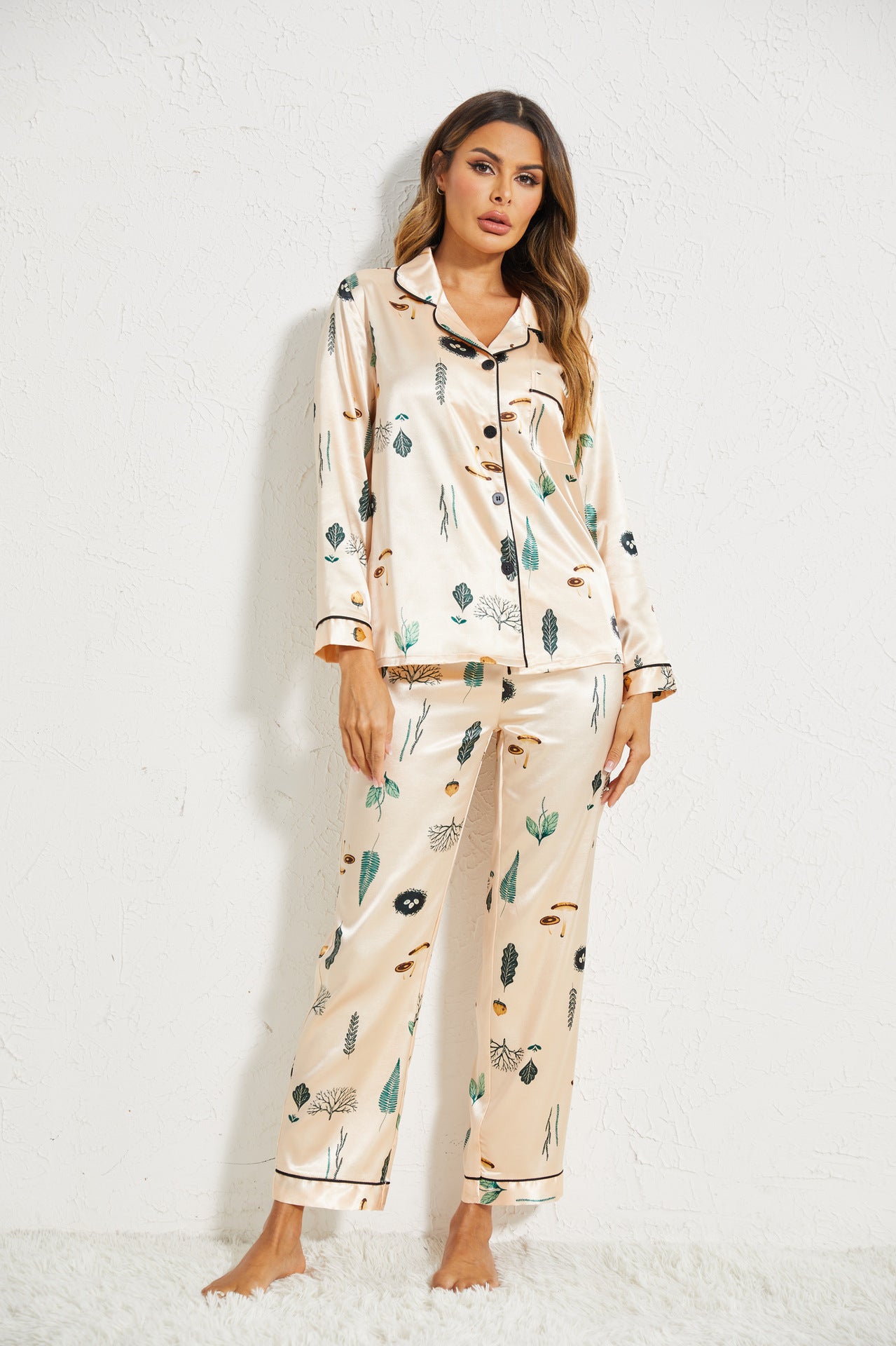 Women's Home Silk Satin Printed Pajama Set