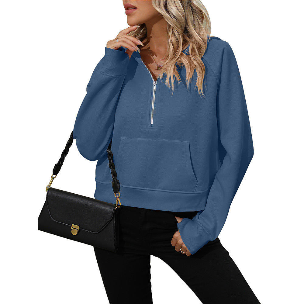 Women's Half Zip Pullover Hooded Sweatshirt Fleece Short Chic Sweatshirt