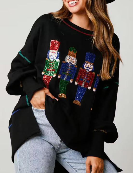 Christmas Sequins Long Sleeve Pullover Hoodie Women