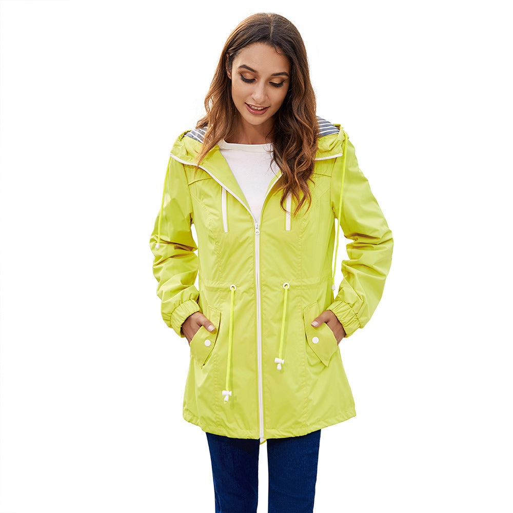 Fashion Long Raincoat Women's Hooded Jacket Outdoor Hiking One-piece Rain Poncho